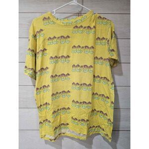 AC/DC T-Shirt Men's Sz L Large All Over Print Graphic Mustard Yellow Purple Blue